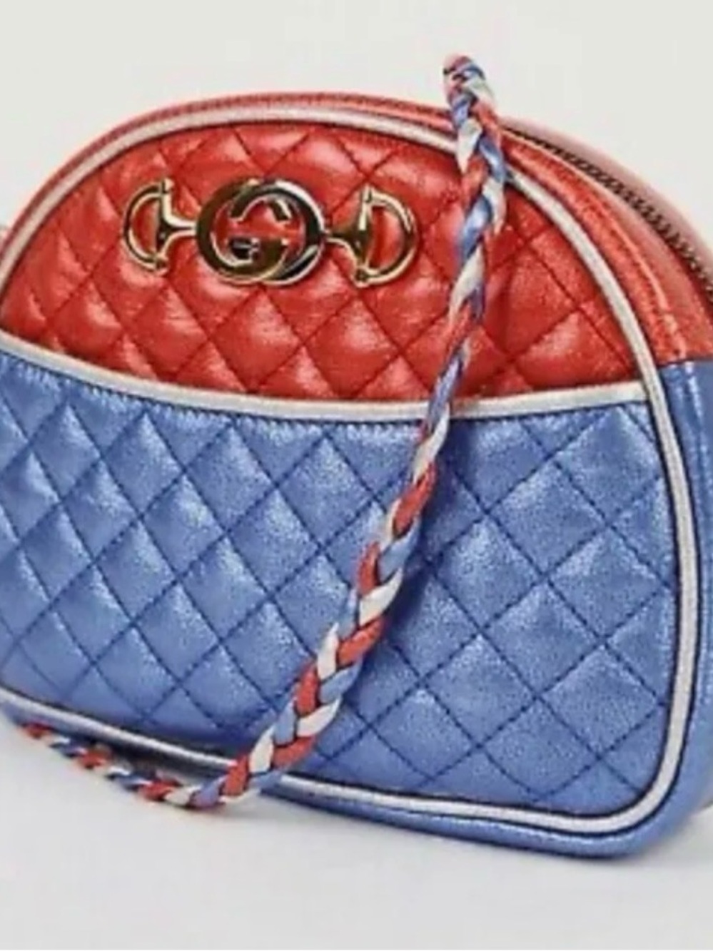 GUCCI Quilted Red and Blue Crossbody Bag with Braided Strap- like NEW